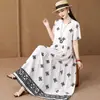 Vestido de Algodón y Seda de Alto Gama Estilo Francés de Verano con Botones de Moda, Dobladillo Amplio, Corte Holgado, Vestido Largo Adelgazante con un Ambiente Elegante