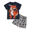 Conjunto de dos piezas para niños y hombres, camisa de manga corta con estampado de dinosaurios de estilo europeo y americano para verano + pantalones cortos, ropa para niños, entrega en una pieza, estilo ins