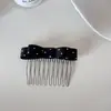 Presilha de Cabelo Preta e Branca com Bolinhas e Laço Estilo Coreano Pente para Mechas Laterais Presilha Versátil para Nuca Rabo de Cavalo Elástico de Cabelo Elegante para Mulheres