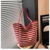 Bolsa de Lona Rayada 2025 Nuevo Estilo Coreano Tote Bolsa Casual de Un Hombro Gran Capacidad Bolso Satchel Tote Bolsa de Compras