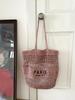 Bolsa de Palha Trançada com Bordado de Letra no Ombro Nova Bolsa de Palha Grande Capacidade Vazada Bolsa Trançada Bolsa de Praia para Férias Bolsa Feminina Versátil