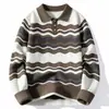 Invierno 2026 Nuevo Estilo Moda Masculina Rayas Casual Cuello Solapa Prenda Base Tejida Estilo Coreano Suéter Talla Grande para Hombre