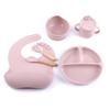 Louça Infantil de Silicone Transfronteiriça Conjunto Completo de Prato Infantil Dividido Babador Tigela para Alimentos Colher para Alimentação Copo com Canudo