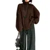 Suéter de gola alta em tricô de tranças liso estilo coreano para mulheres, nova coleção de inverno, com um design relaxado e estiloso, perfeito como uma camada interna de caimento solto.