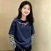 Camiseta de Manga Larga Estampada de Algodón Puro Nueva para Otoño 2026 para Niñas, Falso Dos Piezas, Top Elegante Infantil para Niños Medianos y Mayores, Ropa de Otoño