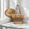 Sombrero de Paja Transfronterizo Bolso de Paja Set de Dos Piezas Sombrero para el Sol Gran Capacidad Bolso Tote Rayado Bolso de Hombro Bolso de Playa Tienda de Fábrica