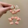 Vibe de Primavera e Verão, Brincos de Franja com Flor Rosa Imitação de Pérola Super Delicados, Brincos Exagerados de Moda Doce de Nicho