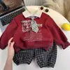 Sudadera de Felpa Roja para Niños, Nuevo Estilo Otoño e Invierno Infantil, Sudadera de Felpa Polo Año Nuevo, Ropa Infantil Elegante y Genial para Bebés