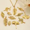 Colgante de Acero Inoxidable Hoja de Oro Encanto de Pluma Hoja Accesorios para Joyería Hecha a Mano DIY Colgantes para Pendientes Collares