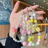 Alça de celular com laço na cor dopamina, corrente de porquinho de desenho animado em formato de coração, pingente de bolsa em cores de doce