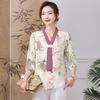 Blusa de gasa con cuello en V para mujer de mediana edad y anciana, nueva camisa pequeña de verano para madre, camisa holgada estampada estilo coreano