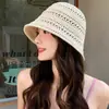 Sombrero de Sol de Verano para Mujer Estilo Japonés de Ala Ancha y Copa Redonda que Hace que la Cara Parezca Más Pequeña, Sombrero de Pescador Tejido Transpirable Hueco Casual Estilo Coreano