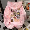 Sudadera con capucha estilo americano, versión coreana, linda caricatura Crayon Shin-Chan, para mujer, ambiente de otoño e invierno, teñido anudado, top rosa