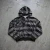 Cárdigan con Capucha a Rayas de Cinco Puntas Vintage de Nicho Transfronterizo en Bloques de Color Gris y Negro Sudadera con Cremallera Tie-Dye Retro de Moda
