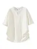 Camiseta de Manga Corta con Cuello Redondo de Gama Alta para Hombre, Casual de Verano, Holgada, Color Sólido, Falso Dos Piezas, Cuello en V Pequeño, Estilo Old Money, Top para Hombre