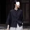 Top Delgado de Verano para Mujer 2026 Nuevo Retro Chino Botón de Rana Ropa para Ceremonia del Té Protección Solar Camisa de Aire Acondicionado para Mujer Blanco