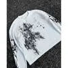 Camiseta de Manga Larga Waffle con Cruz Oscura Gótica Y2K Subcultura Estampado de Espinas Camiseta Básica