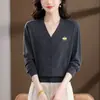 26 Cárdigan de Punto con Cuello en V Estilo Coreano Primavera Otoño Nuevo Abrigo Holgado Elegante Manga Larga Versátil Chaqueta Suéter Top Mujer