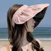 Visera solar de vinilo negro estilo diadema para protección solar en verano para mujer, protección UV, sombrero solar de ala ancha para exteriores con parte superior abierta para proteger la cara