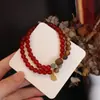 Pulsera de Ágata Roja Natural, Nueva Pulsera de Doble Círculo de Madera de Agarwood Estilo Chino, Joyería de Mano Versátil Personalizada de Nicho con Cuentas de Cristal