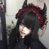 Accesorio para el cabello de cuerno de diablo rojo oscuro para niña Gothic Lolita, tocado de disfraz de Halloween para cosplay, diadema de alta gama para mujer