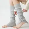 Polainas de tricô para mulheres, estilo outono e inverno, meias largas, meias longas quentes, design dividido com botões, cor cinza, branca, café