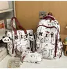 Mochila Estudiante Tres Piezas Estampado de Bambú Tinta China Tendencia Nacional, Ligera y Reduce la Carga, Gran Capacidad, Set de Mochila de Alto Valor
