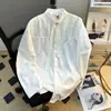 Tendência de moda 2026 camisa azul de manga comprida para homens, verão, única e de nicho, roupas masculinas de alta qualidade, camisa com gola alta desconstruída