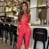 Macacão Sexy Puro com Decote Profundo, Cadarço, Gola Halter, Leggings de Renda, Estilo Europeu e Americano, Costas Abertas, Justo, Fenda Lateral Feminino
