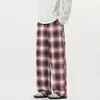 Calça Casual Xadrez Retro Americana Masculina Reta Solta Cintura Alta Perna Larga Primavera Outono Nova Versátil Comprimento Total Calça Longa Xadrez