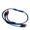 Cabo de áudio automotivo RCA um para dois cabo de sinal linha amplificador de potência azul brilhante uma fêmea duas machos um macho duas fêmeas Áudio