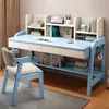 Escritorio de Madera Maciza para Estudiantes de Primaria y Secundaria, Uso en Casa, Escritorio Integrado con Estantería, Dormitorio, Altura Ajustable, Escritorio y Silla de Escritura para Niños