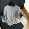 ¡Mismo estilo que el de Xiaohua! Camiseta de Punto de Cáñamo de Alta Gama para Mujer con Cuello Redondo y Mangas Medias, Top Camiseta Casual para Verano H062518
