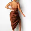 2026 Comércio Exterior Transfronteiriço Moda Feminina Europeia e Americana Verão Novo Estilo Elegante Sexy Slim-Fit Cor Sólida Costas Nuas Alça Vestido