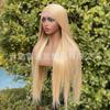 Peluca Frontal de Encaje 13X4 Rubio Mezclado Cabello Largo Liso Línea de Cabello Natural Fibra de Alta Temperatura Cabello Sintético Rubio Mezclado Cabello Largo Liso