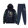 Traje deportivo informal con capucha y estampado de una pieza para hombre, ropa deportiva de dos piezas