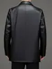 Jaqueta masculina de comprimento médio, couro genuíno, com gola alta, estilo business casual, design parka, exalando uma vibe de luxo e tendência, e com tecido grosso.