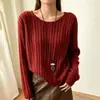 Suéter de Punto Cableado con Lentejuelas Cuello Redondo para Mujer 2026 Otoño Invierno Nuevo Estilo Estilo Perezoso Color Sólido Suave Manga Larga Top de Punto
