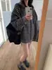 Cardigan de Tricô Kaning Casual Estilo Suave com Listras e Capuz Feminino Outono Novo Amplo e Preguiçoso Suéter Top