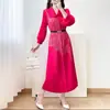 Vestido Largo de Comercio Exterior Issey Miyake, Ropa Fina para Mujer Primavera y Verano, Mangas de Farol, Corte Holgado, Tallas Grandes, Estampado Dorado, Vestido Elegante
