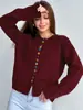 Amazon Transfronterizo Cardigan de Punto con Hebilla de Nuevo Color Otoño e Invierno 2025 Nuevo Suéter Holgado Casual Europeo y Americano Chaqueta para Mujer
