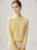 Suéter de Cachemira de Lujo Ligero con Cuello Alto y Bloques de Color para Mujer Otoño Invierno Botones Ajustado Capa Base Suéter Tejido Atmosférico