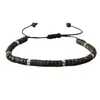 Pulseira Tecida à Mão com Espaçadores de Pedra Vulcânica Natural Joia Vintage Boêmia Ajustável para Homens e Mulheres