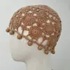 Modioso Sombrero de Punto Hecho a Mano con Cuentas para Mujer, Nuevo Estilo Primavera y Otoño, Sensación Retro Exótica, Gorro de Ganchillo Hueco Delgado