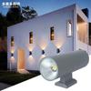 Lámpara de pared redonda de doble cabezal cob al por mayor de fábrica, impermeable para exteriores, a prueba de humedad, hacia arriba y hacia abajo, 20W, luz de jardín de aluminio luminosa