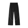 Calça de Moletom Cinza Floral com Costura Exposta Masculina Outono Estilo Americano Preguiçosa Solta Calças Scimitar Wide-Leg Casuais