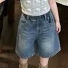 Conjunto de Niña 2026 Verano Nuevo Estilo Coreano Ropa Infantil Gato de Dibujos Animados Manga Corta Pantalones Cortos de Mezclilla Retro para Bebés Niñas