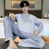 Pijamas populares de algodón puro para hombre, manga larga para primavera y otoño, nuevo conjunto de ropa de casa de otoño para hombre 2026, talla grande, se puede usar fuera