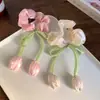 Cinta de tulipán estilo coreano para el pelo, aro para el pelo de intestino grueso, banda de goma para el pelo de alta gama para mujer, elegante tocado con flores y cola de caballo.