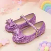 Sapatos de Princesa Roxos com Laço para Meninas para Eventos Formais, Sessões de Fotos e Festas, Sapatos Individuais Doces Brilhantes com Pérolas Baixos